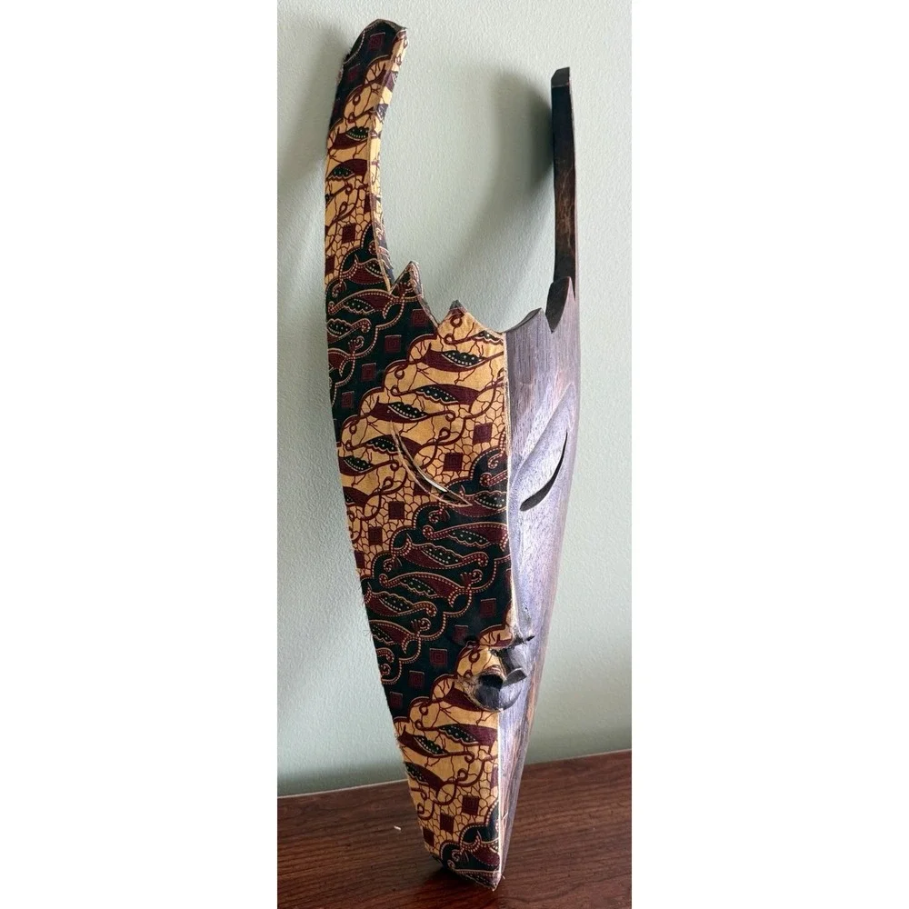 Bali Ethnic Tribal Wood Hand Carved & Fabric Mask Wall Decor Decoration